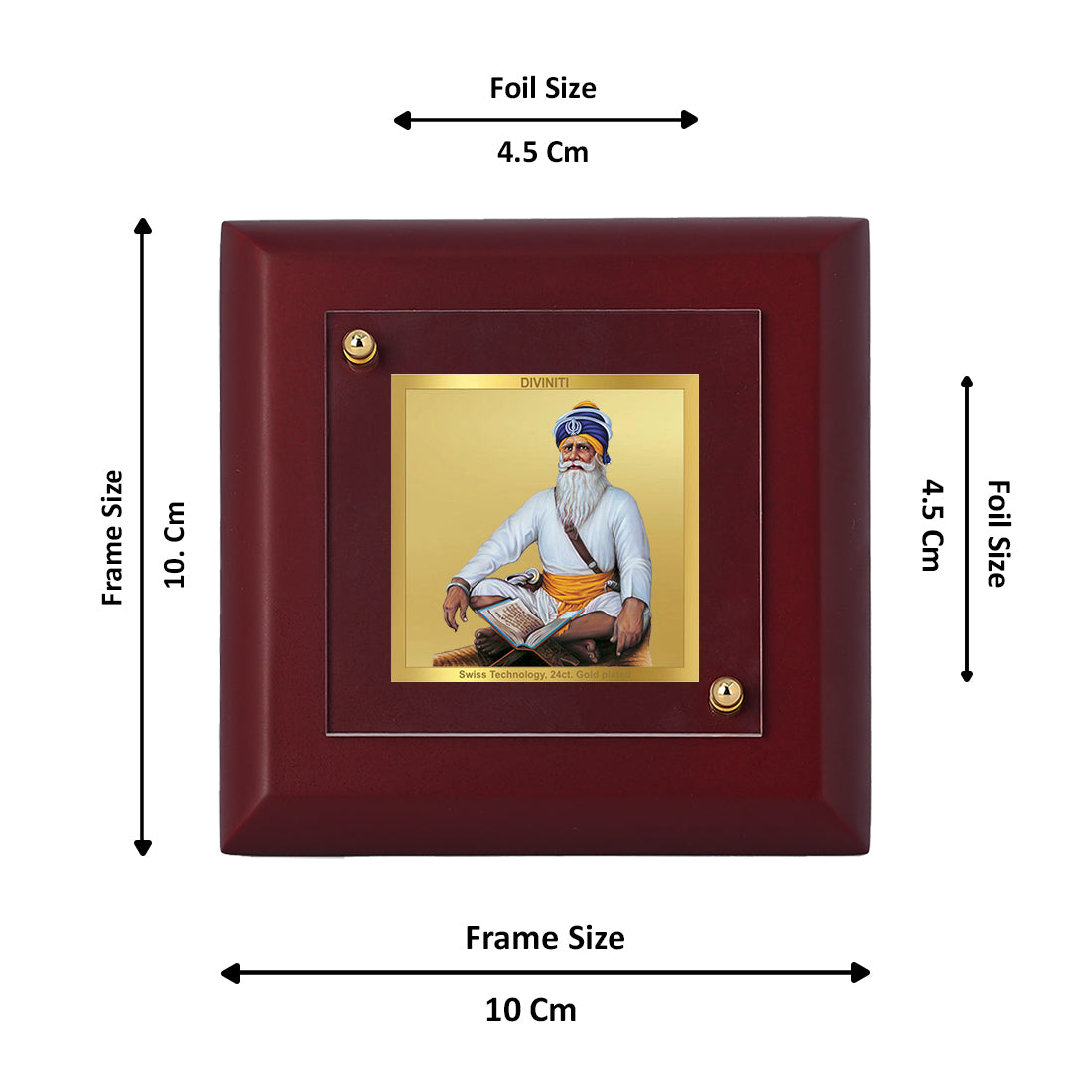 Diviniti 24K Gold Plated Baba Deep Singh Photo Frame for Temple, Puja Room, Home Decor, Table Top, Gift | MDF Size 1A (9.9x9.9 CM)