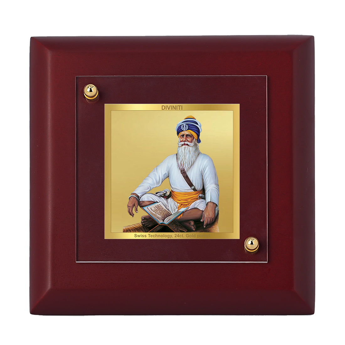 Diviniti 24K Gold Plated Baba Deep Singh Photo Frame for Temple, Puja Room, Home Decor, Table Top, Gift | MDF Size 1A (9.9x9.9 CM)