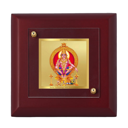 Diviniti 24K Gold Plated Lord Ayyapan Photo Frame Hope, Faith for Office, Puja Room, Home, Table Top, Luxury Gift | MDF Size 1A (9.9x9.9 CM)