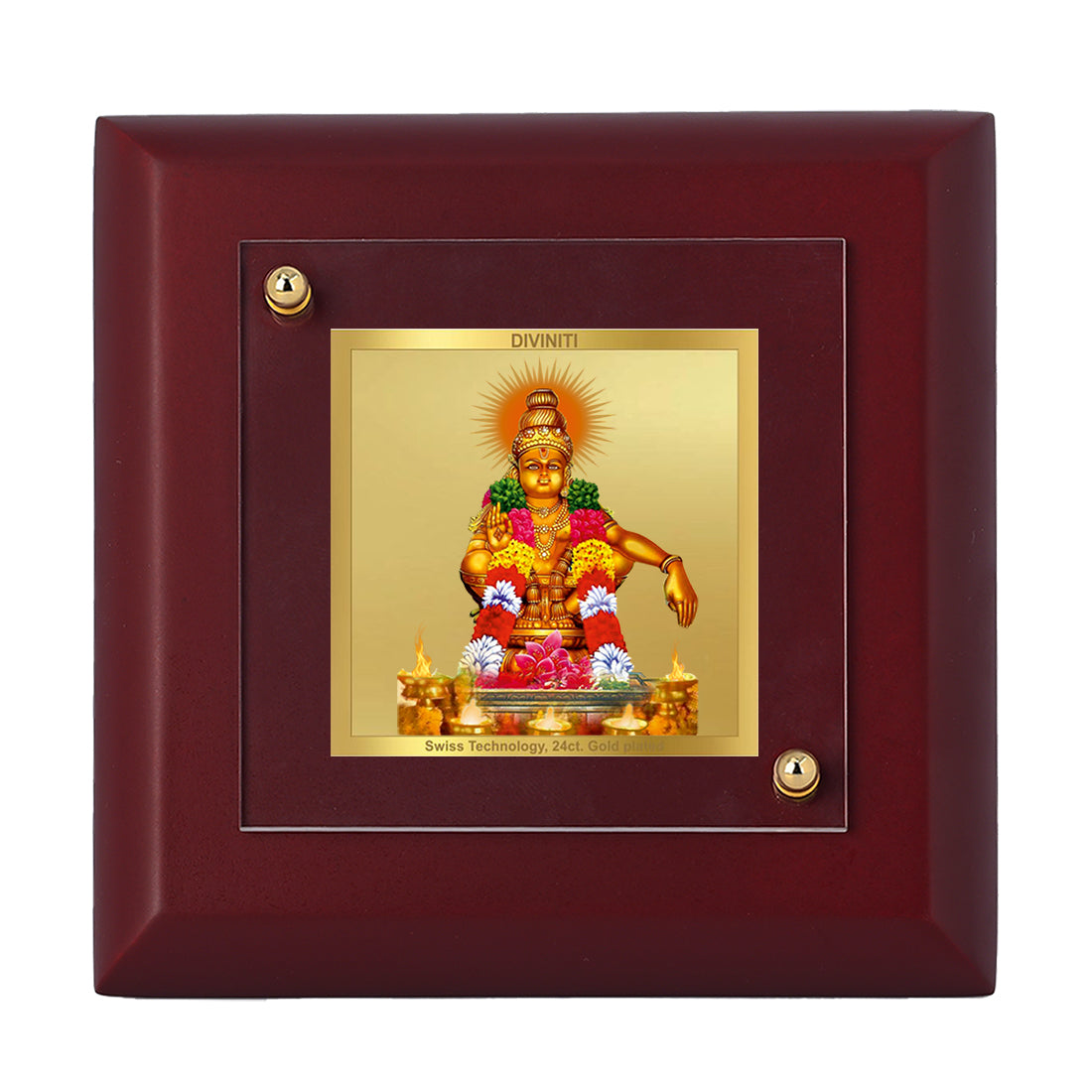 Diviniti 24K Gold Plated Ayyappan Photo Frame for Home & Office Decor, Tabletop, Prayer, Luxury Gift | MDF Size 1A (9.9x9.9 CM)