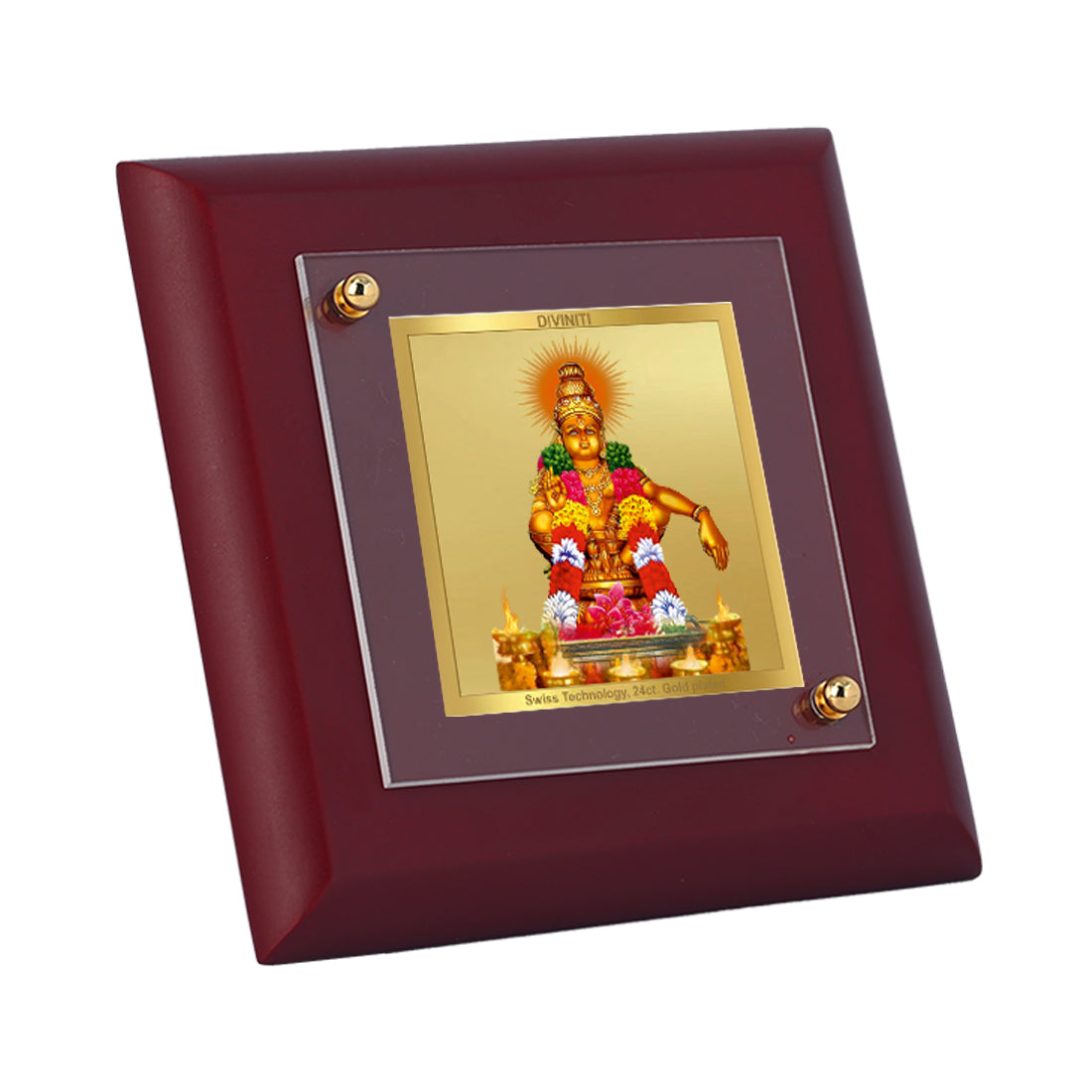 Diviniti 24K Gold Plated Ayyappan Photo Frame for Home & Office Decor, Tabletop, Prayer, Luxury Gift | MDF Size 1A (9.9x9.9 CM)