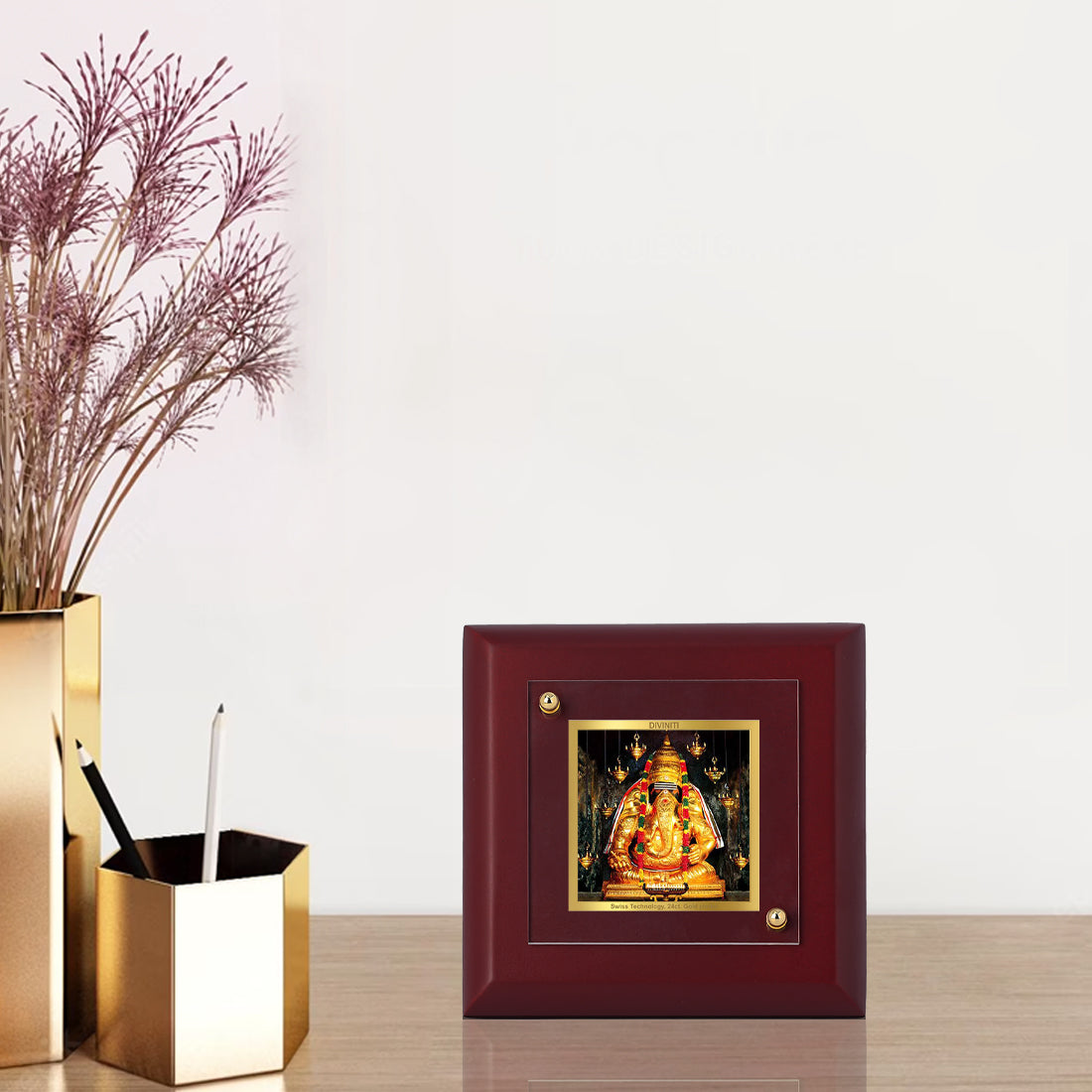 Diviniti 24K Gold Plated Ayyapa Vinaygar Photo Frame for Home Decor, Table Tops, Prayer, Gift | MDF Size 1A (9.9x9.9 CM)