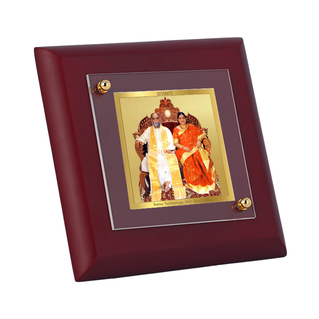 Diviniti 24K Gold Plated Amma Bhagwan Photo Frame for Home & Office Decor, Table Top, Puja, Luxury Gift | MDF Size 1A (9.9x9.9 CM)