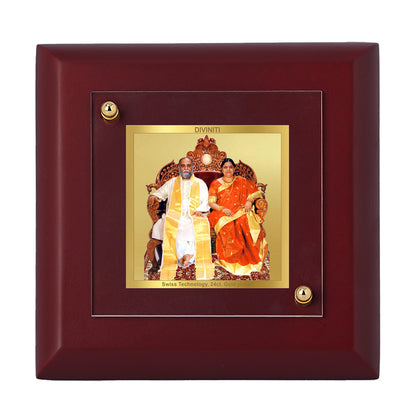 Diviniti 24K Gold Plated Amma Bhagwan Photo Frame for Home & Office Decor, Table Top, Puja, Luxury Gift | MDF Size 1A (9.9x9.9 CM)