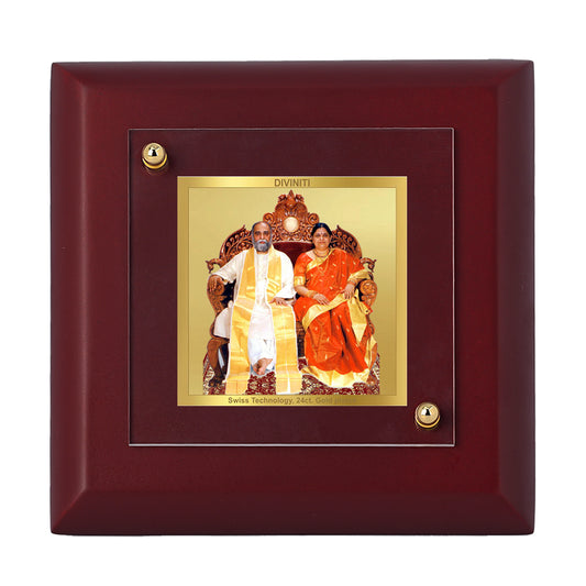 Diviniti 24K Gold Plated Amma Bhagwan Photo Frame for Home & Office Decor, Table Top, Puja, Luxury Gift | MDF Size 1A (9.9x9.9 CM)