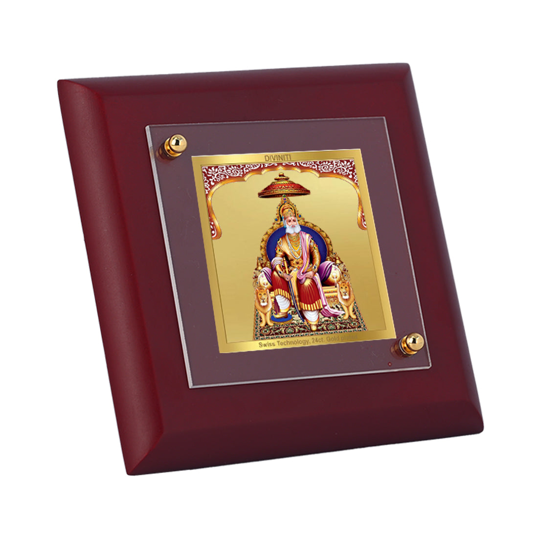 Diviniti 24K Gold Plated Agrasain Maharaj Photo Frame Prosperity, Peace for Home & Office Decor, Tabletop, Pooja Room, Gift | MDF Size 1A (9.9x9.9 CM)