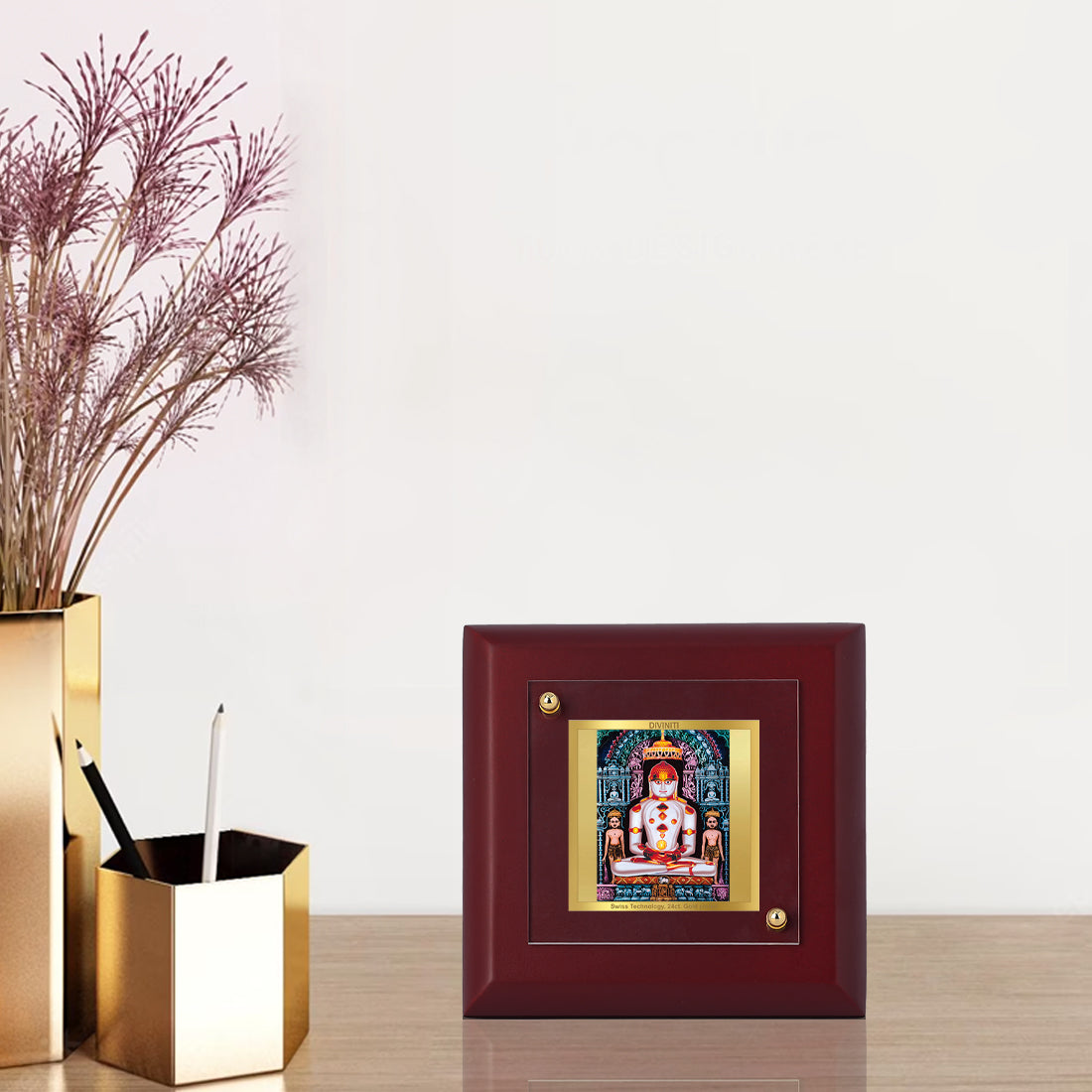 Diviniti 24K Gold Plated Adinath Photo Frame for Home & Office Decor Showpiece, Table Top, Prayer, Luxury Gift | MDF Size 1A (9.9x9.9 CM)