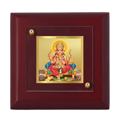 Diviniti 24K Gold Plated Lord Ganesha Photo Frame for Temple, Puja Room, Home Decor, Tabletop, Luxury Gift | MDF Size 1A (9.9x9.9 CM)