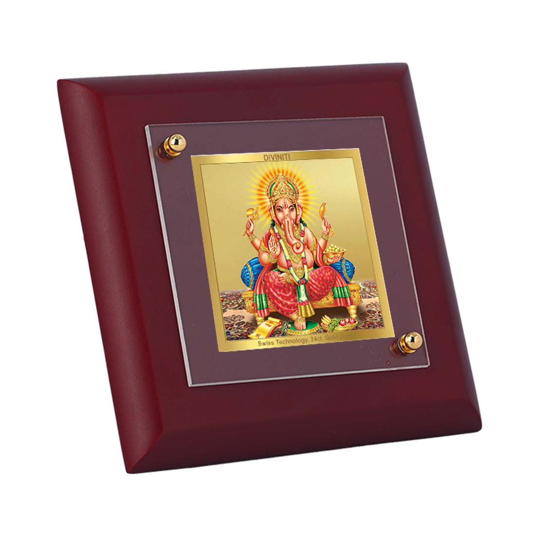 Diviniti 24K Gold Plated Lord Ganesha Photo Frame for Temple, Puja Room, Home Decor, Tabletop, Luxury Gift | MDF Size 1A (9.9x9.9 CM)