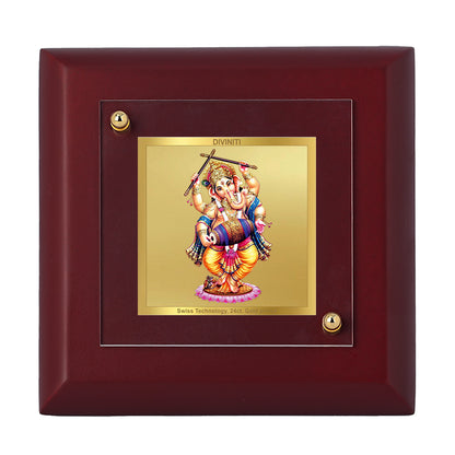 Diviniti 24K Gold Plated Dancing Ganesha Photo Frame Happiness for Home Decor, Tabletop, Puja Room, Gift | MDF Size 1A (9.9x9.9 CM)