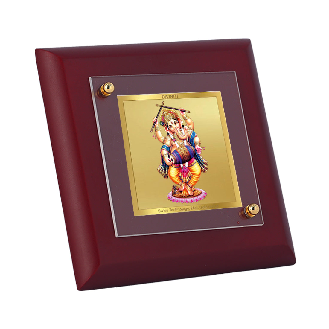 Diviniti 24K Gold Plated Dancing Ganesha Photo Frame Happiness for Home Decor, Tabletop, Puja Room, Gift | MDF Size 1A (9.9x9.9 CM)