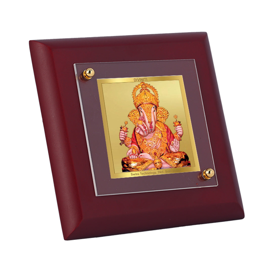 Diviniti 24K Gold Plated Lord Dagdu Ganesha Photo Frame Blessing, Success for Home Decor Showpiece, Tabletop, Puja Room, Gift | MDF Size 1A (9.9x9.9 CM)