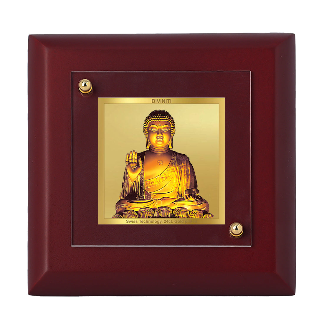 Diviniti 24K Gold Plated Lord Buddha Photo Frame for Home Decor Showpiece, Tabletop, Office & Luxury Gift | MDF Size 1A (9.9x9.9 CM)