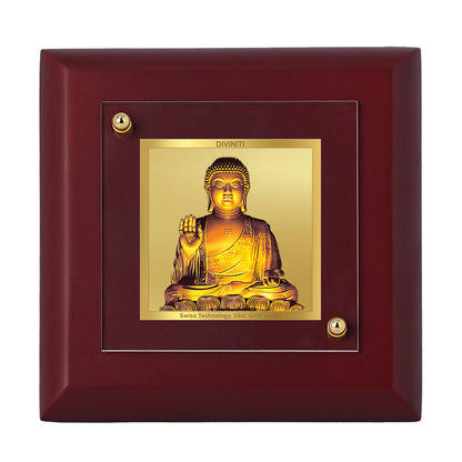 Diviniti 24K Gold Plated Lord Buddha Photo Frame for Home Decor Showpiece, Tabletop, Office & Luxury Gift | MDF Size 1A (9.9x9.9 CM)