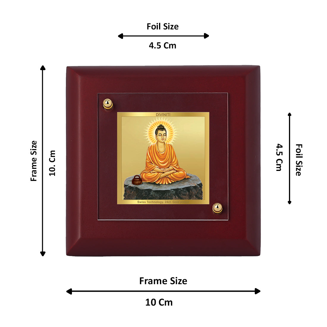 Diviniti 24K Gold Plated Lord Buddha Photo Frame A Path to Peace for Home Decor Showpiece, Tabletop, Office, Puja, Gift | MDF Size 1A (9.9x9.9 CM)