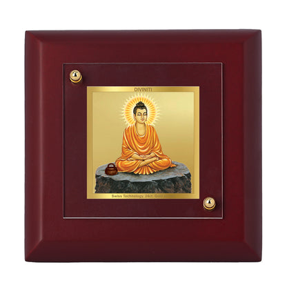 Diviniti 24K Gold Plated Lord Buddha Photo Frame A Path to Peace for Home Decor Showpiece, Tabletop, Office, Puja, Gift | MDF Size 1A (9.9x9.9 CM)