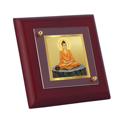 Diviniti 24K Gold Plated Lord Buddha Photo Frame A Path to Peace for Home Decor Showpiece, Tabletop, Office, Puja, Gift | MDF Size 1A (9.9x9.9 CM)