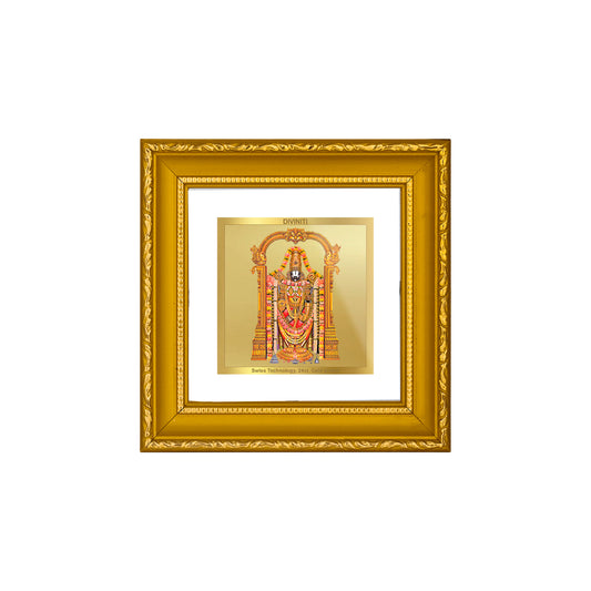 DIVINITI 24K Gold Plated Foil Balaji Wooden Photo Frame Idol for Prayer, Wall Hanging, Home Decor, Workshop, Table Top, Premium Gifts | DG101S1A (10x10 CM)