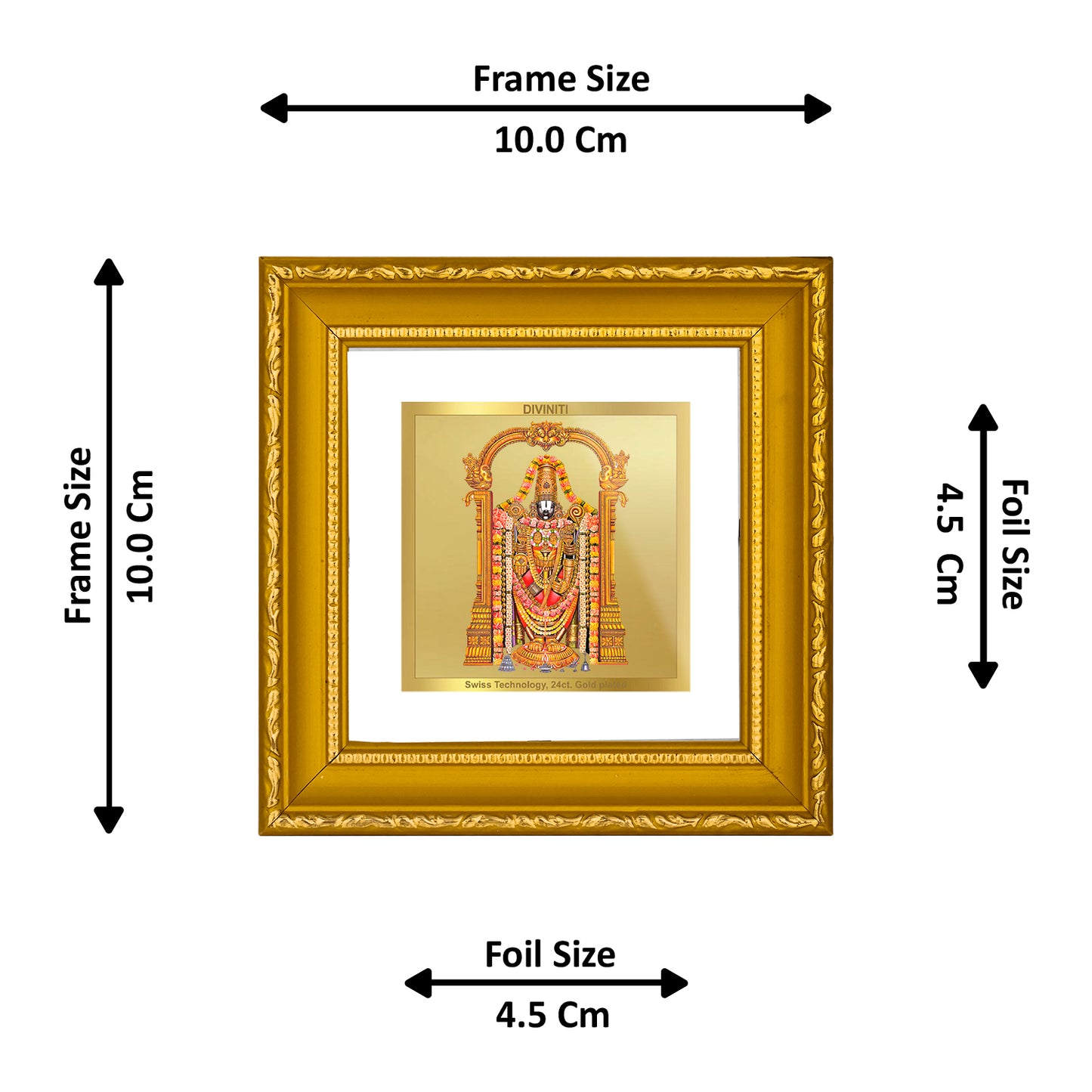 DIVINITI 24K Gold Plated Foil Balaji Photo Frame Idol for Prayer, Wall Hanging, Home Decor, Workshop, Table Top, Premium Gifts|DG101S1A (10x10 CM)