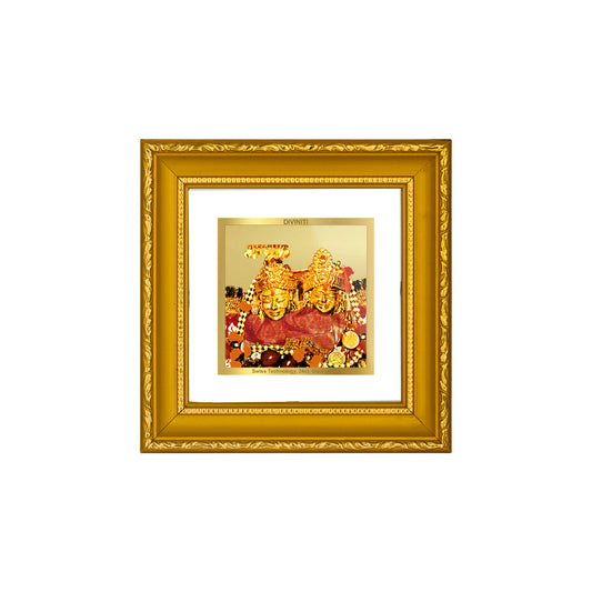 DIVINITI 24K Gold Plated Foil Maa Shoolini Wooden Photo Frame Idol for Puja Room, Wall Hanging, Table Top, Home Decor, Workshop, Gifts | DG101S1A (10x10 CM)