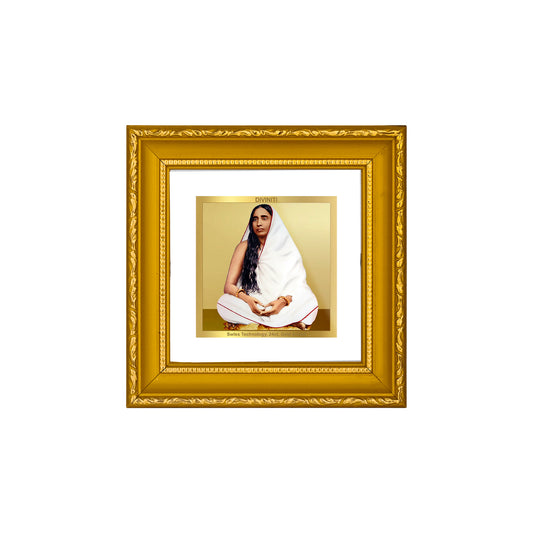 DIVINITI 24K Gold Plated Foil Maa Sarada Wooden Elegant Wall Photo Frame Idol for Puja Room, Table Top, Home Decor, Workshop, Luxury Gifts | DG101S1A (10x10 CM)