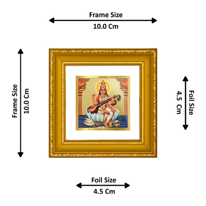 DIVINITI 24K Gold Plated Saraswati Mata Wooden Elegant Wall Photo Frame Idol for Study Room, Table Top, Wall Hanging, Premium Gifts | DG101S1A (10x10 CM)