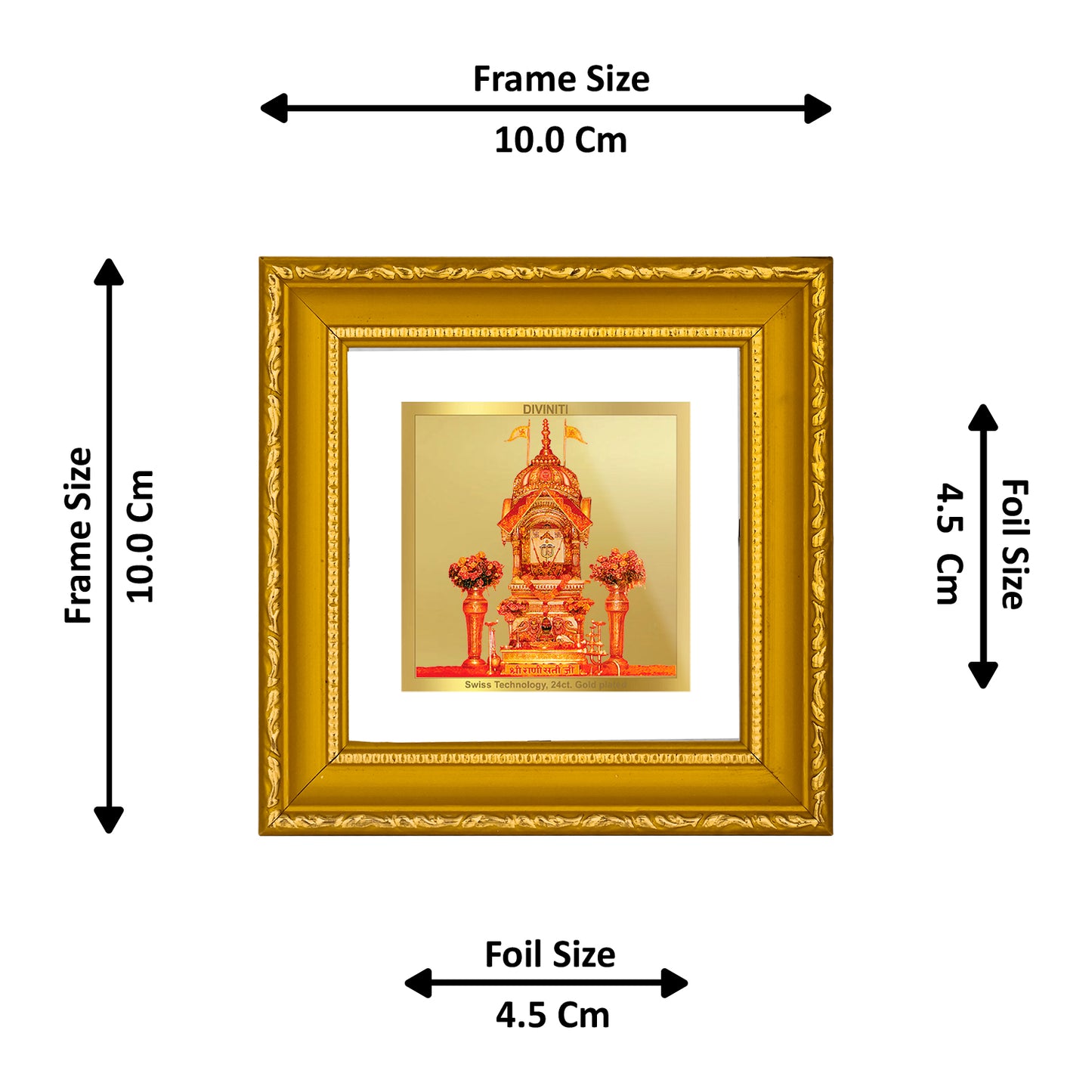 DIVINITI 24K Gold Plated Rani Sati Photo Frame Idol for Puja Room, Wall Hanging, Table Top, Home Decor, Workshop, Gifts|DG101S1A (10x10 CM)