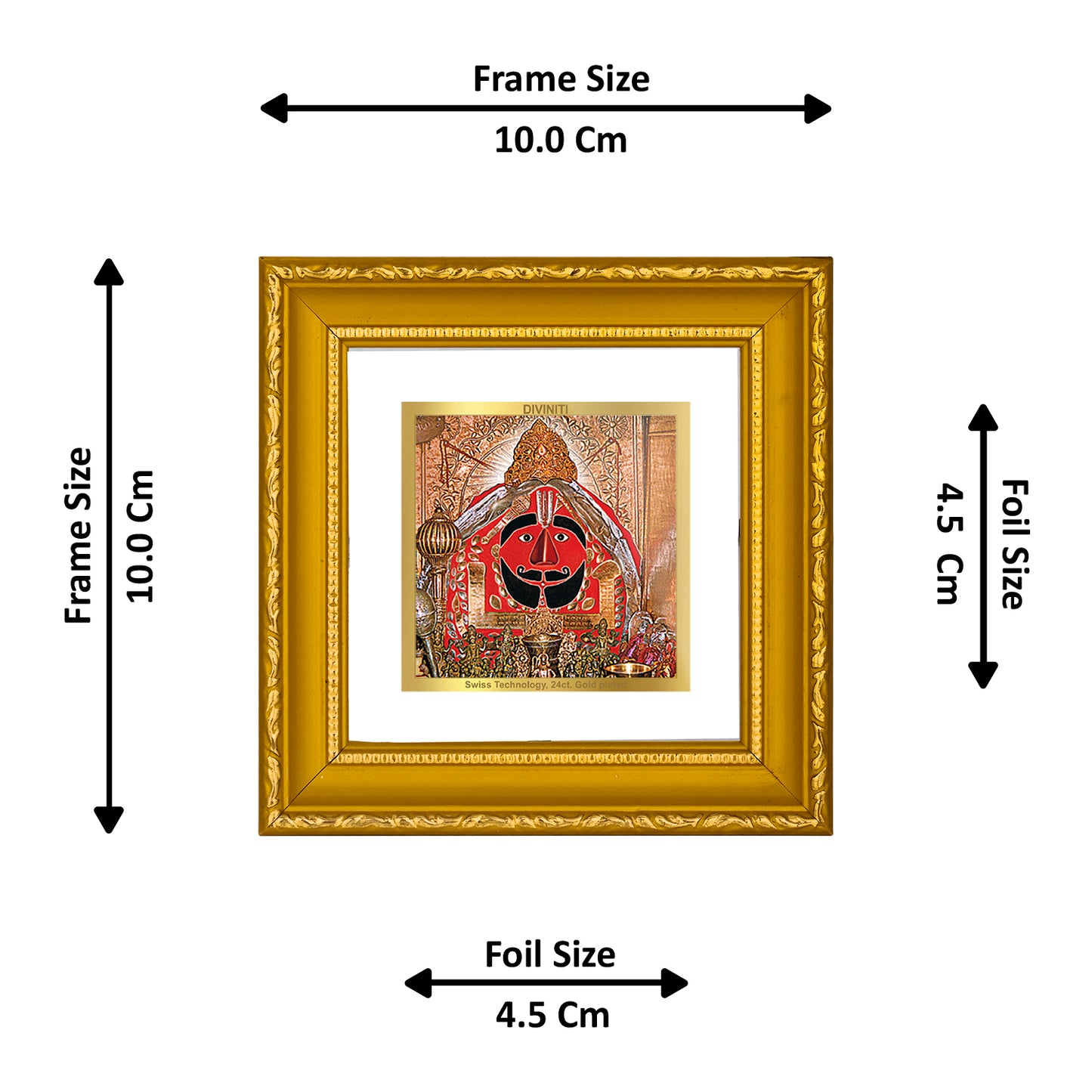 DIVINITI 24K Gold Plated Salasar Balaji Photo Frame Idol for Puja Room, Wall Hanging, Table Top, Home Decor, Workshop, Gifts|DG101S1A (10x10 CM)