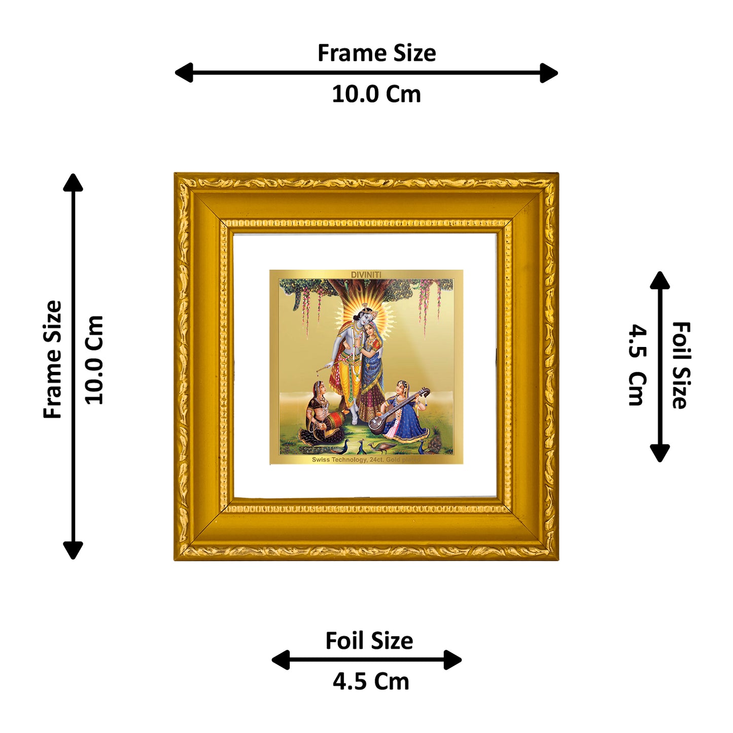 DIVINITI 24K Gold Plated Radha Krishna Photo Frame Idol for Home Decor, Puja Room, Wall Hanging, Table Top, Workshop, Gifts|DG101S1A (10x10 CM)