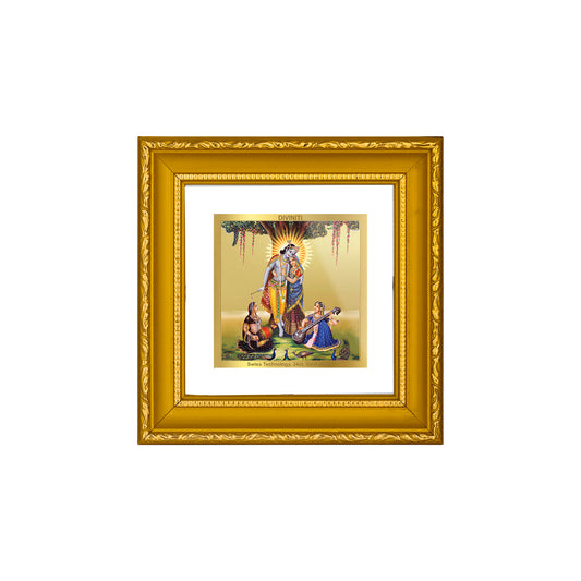 DIVINITI 24K Gold Plated Radha Krishna Wooden Photo Frame Idol for Home Decor, Puja Room, Wall Hanging, Table Top, Workshop, Gifts | DG101S1A (10x10 CM)