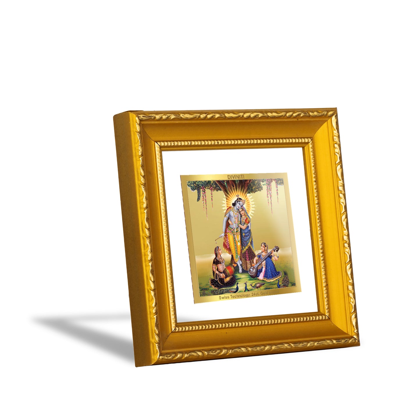 DIVINITI 24K Gold Plated Radha Krishna Photo Frame Idol for Home Decor, Puja Room, Wall Hanging, Table Top, Workshop, Gifts|DG101S1A (10x10 CM)