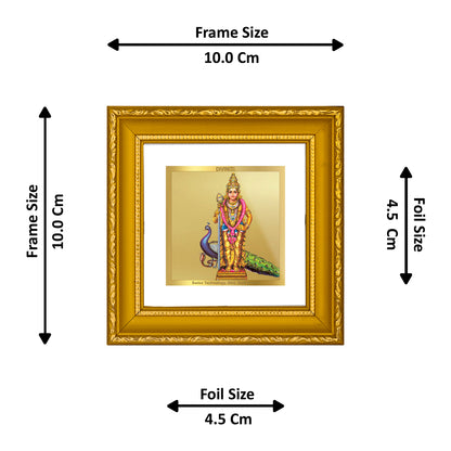 DIVINITI 24K Gold Plated Foil Goddess Murugan Wooden Wall Photo Frame Idol for Table Top, Home Decor, Puja Room, Workshop, Gifts | DG101S1A (10x10 CM)