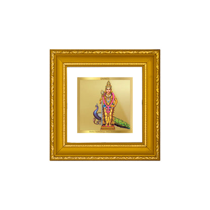 DIVINITI 24K Gold Plated Foil Goddess Murugan Wooden Wall Photo Frame Idol for Table Top, Home Decor, Puja Room, Workshop, Gifts | DG101S1A (10x10 CM)