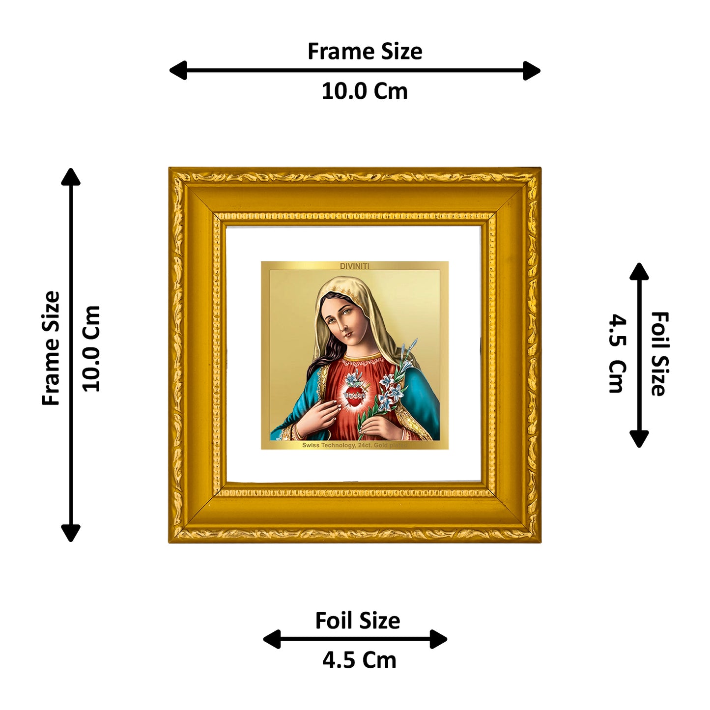 DIVINITI 24K Gold Plated Foil Mother Mary Photo Frame Idol for Home Decor, Workshop, Puja Room, Wall Hanging, Table Top, Gifts|DG101S1A (10x10 CM)