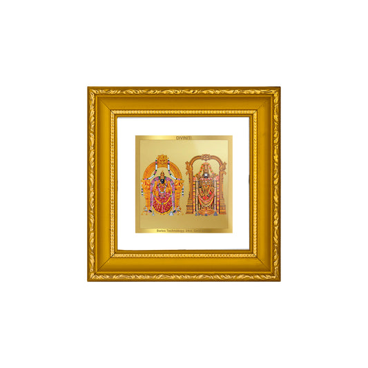 DIVINITI 24K Gold Plated Padmavathi Balaji Wooden Photo Frame Idol for Puja Room, Wall Hanging, Table Top, Home Decor, Gifts | DG101S1A (10x10 CM)