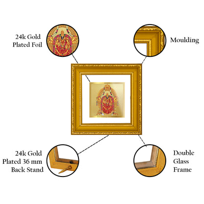 DIVINITI 24K Gold Plated Foil Padmavathi Wooden Traditional Wall Photo Frame Idol for Puja Room, Table Top, Home Decor, Luxury Gifts | DG101S1A (10x10 CM)