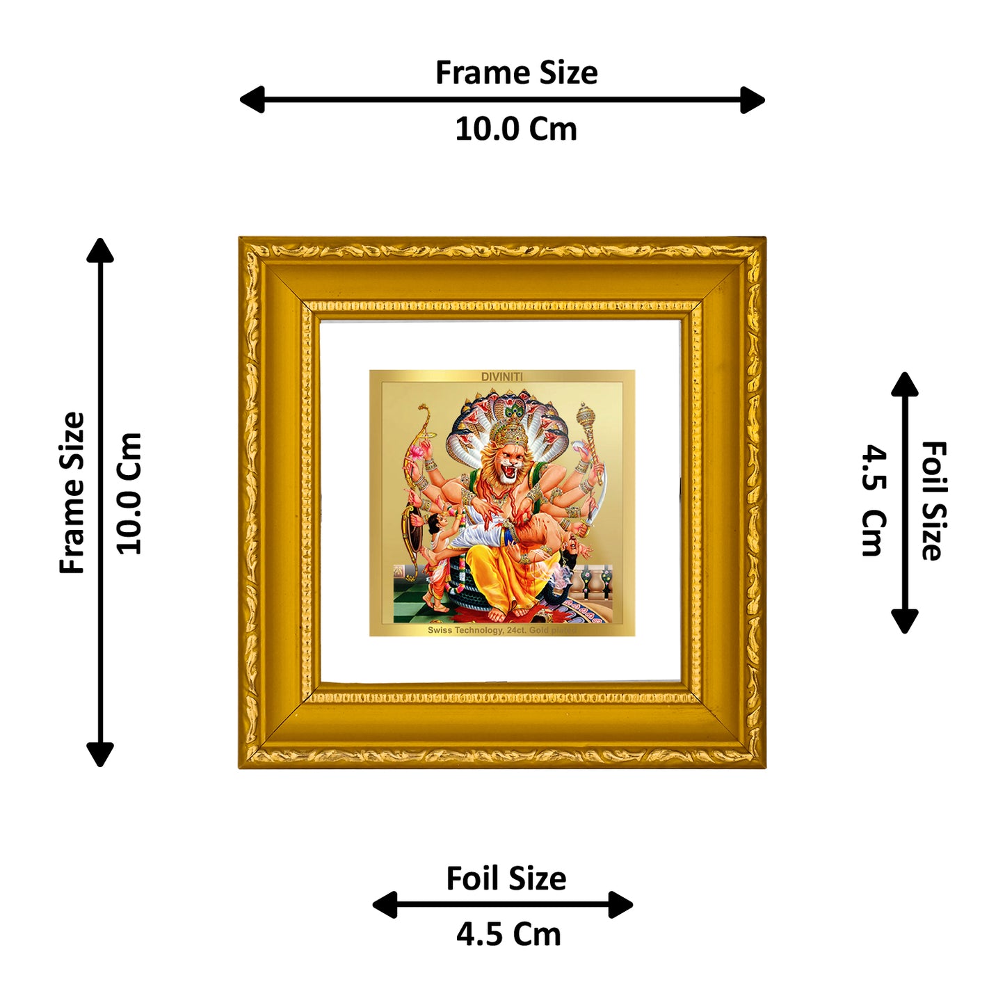 DIVINITI 24K Gold Plated Foil Narsimha Photo Frame Idol for Wall Hanging, Workshop, Puja Room, Home Decor, Luxury Gifts|DG101S1A (10x10 CM)