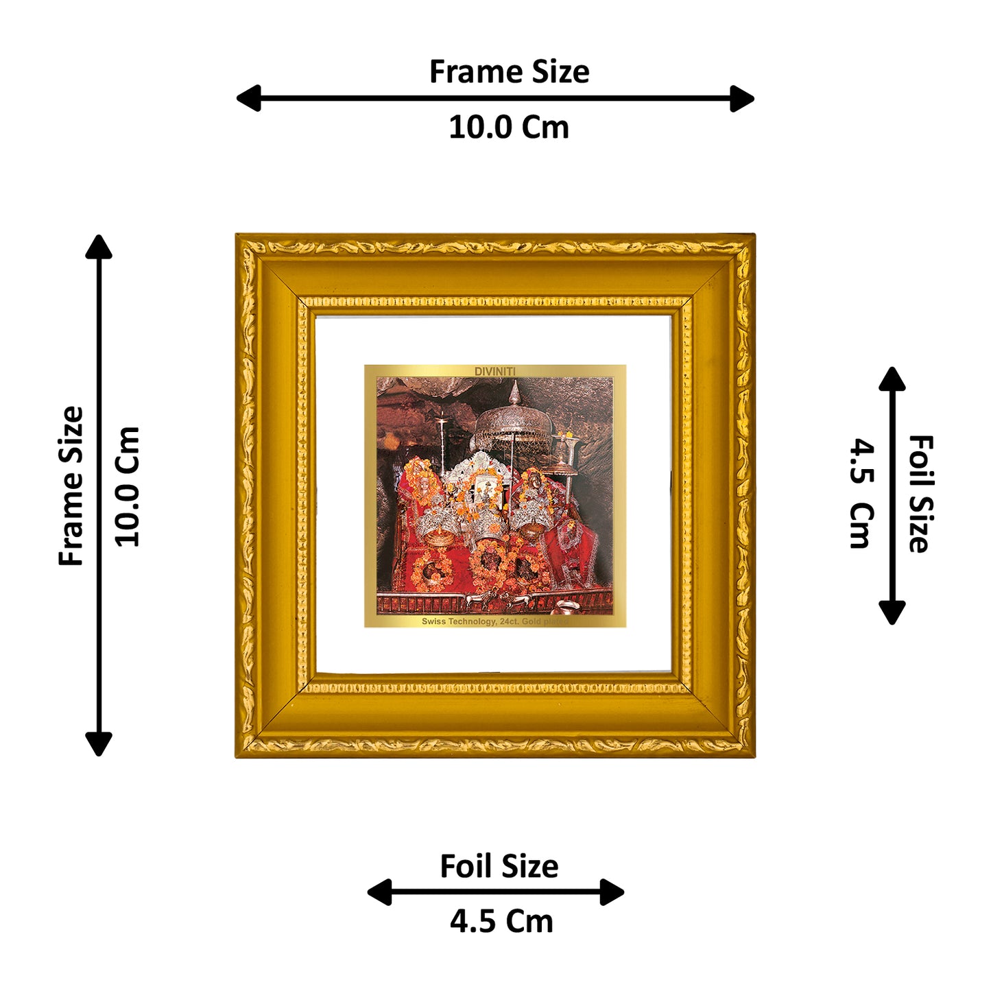 DIVINITI 24K Gold Plated Foil Mata Ka Darbar Photo Frame Idol for Puja Room, Wall Hanging, Table Top, Home Decor, Workshop, Gifts|DG101S1A (10x10 CM)