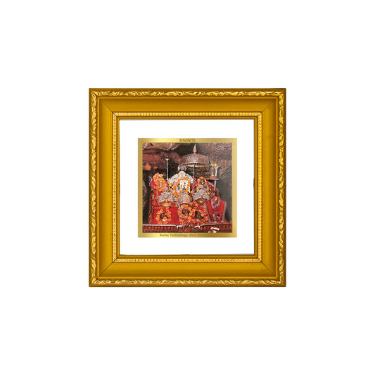 DIVINITI 24K Gold Plated Foil Mata Ka Darbar Wooden Photo Frame Idol for Puja Room, Wall Hanging, Table Top, Home Decor, Workshop, Gifts | DG101S1A (10x10 CM)