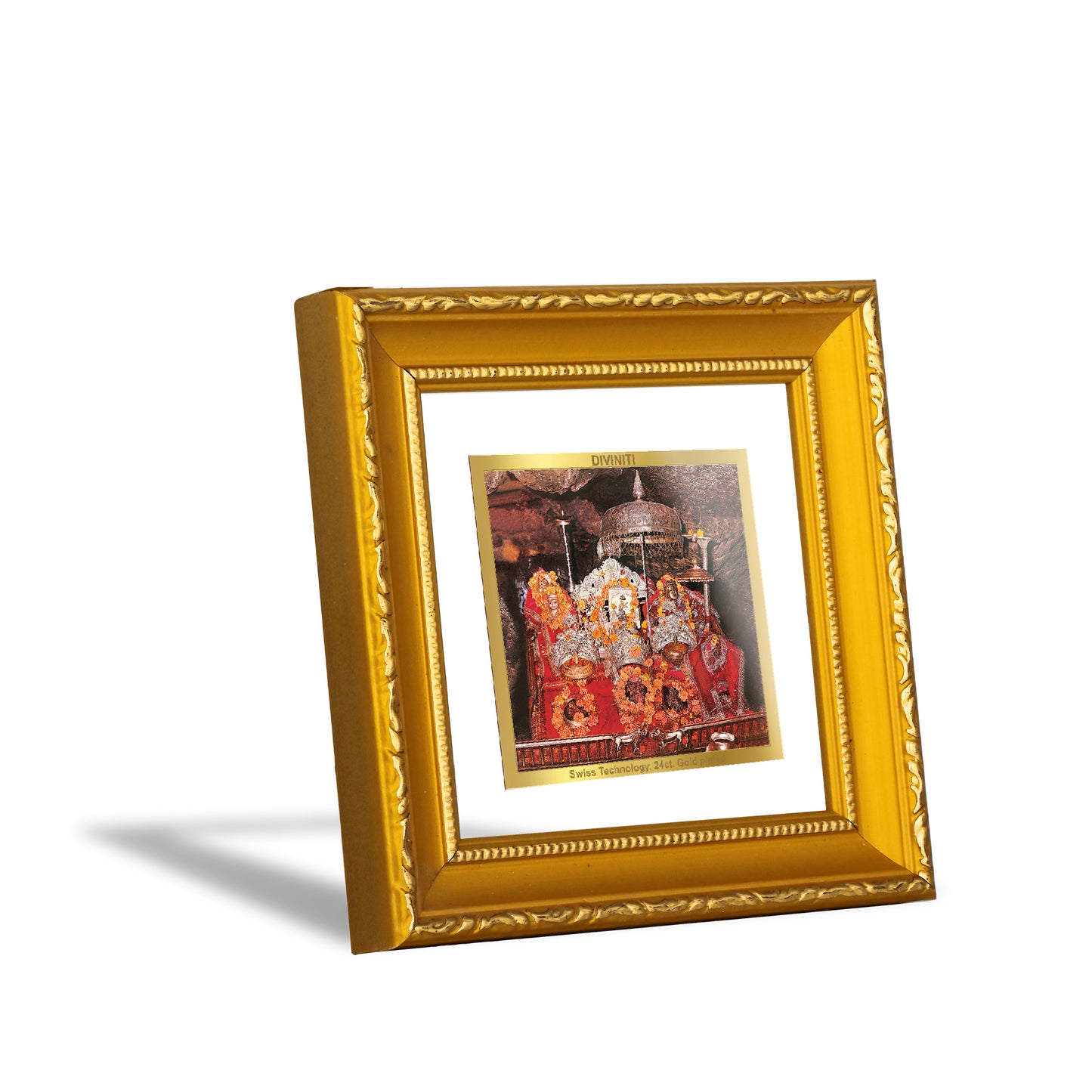 DIVINITI 24K Gold Plated Foil Mata Ka Darbar Photo Frame Idol for Puja Room, Wall Hanging, Table Top, Home Decor, Workshop, Gifts|DG101S1A (10x10 CM)