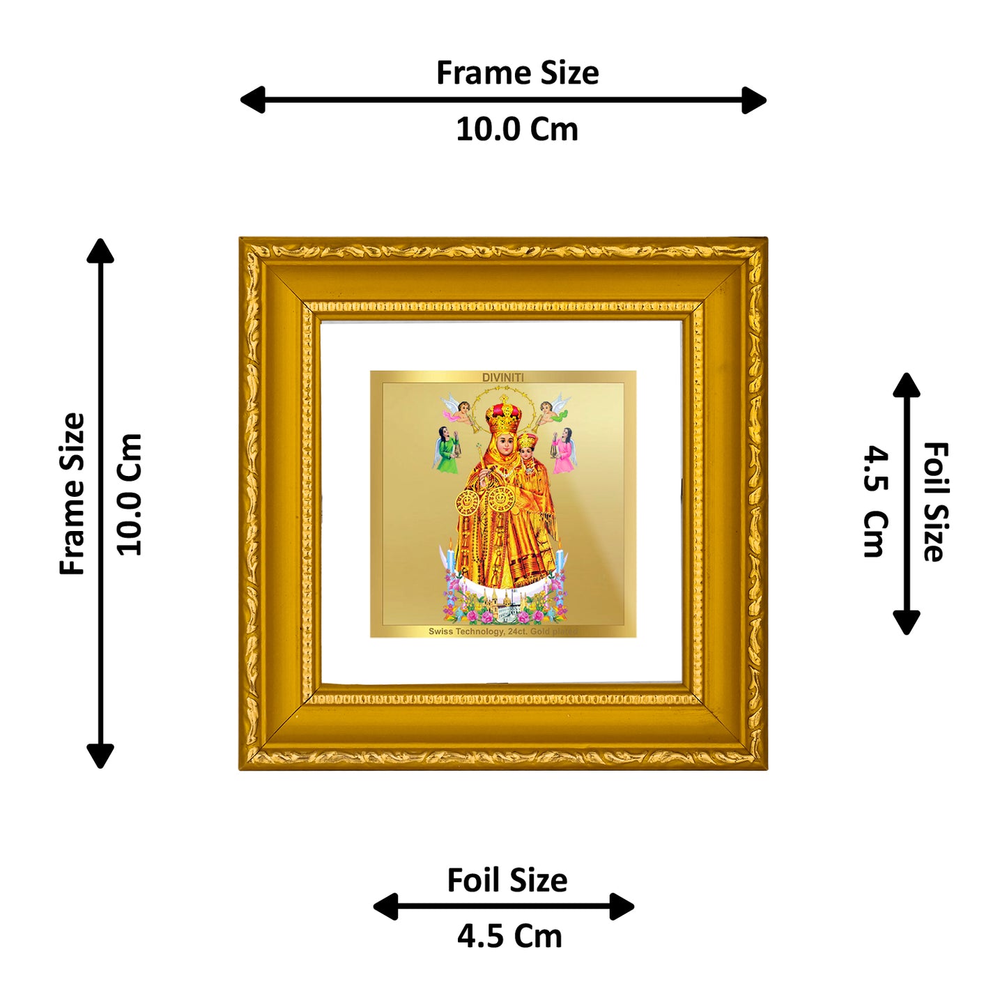 DIVINITI 24K Gold Plated Foil Lady of Health Wooden Photo Frame Idol for Wall Hanging, Table Top, Home Decor, Workshop, Gifts | DG101S1A (10x10 CM)