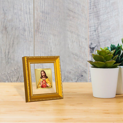 DIVINITI 24K Gold Plated Foil Jesus Wooden Photo Frame Idol for Prayer, Wall Hanging, Workshop, Home Decor, Table Top, Gifts | DG101S1A (10x10 CM)