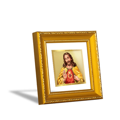 DIVINITI 24K Gold Plated Foil Jesus Wooden Photo Frame Idol for Prayer, Wall Hanging, Workshop, Home Decor, Table Top, Gifts | DG101S1A (10x10 CM)