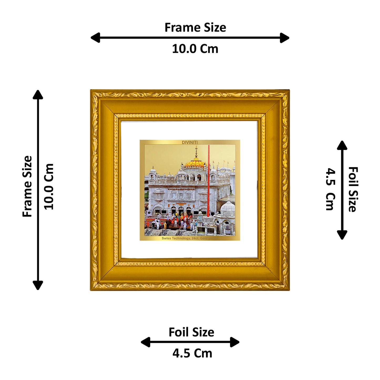 DIVINITI 24K Gold Plated Foil Hazur Sahib Wooden Classic Wall Photo Frame Idol for Table Top, Home Decor, Workshop, Luxury Gifts | DG101S1A (10x10 CM)