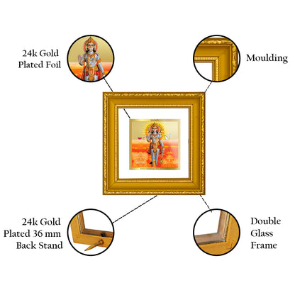 DIVINITI 24K Gold Plated Foil Lord Hanuman Wall Photo Frame Idol for Puja Room, Home Decor, Workshop, Gifts|DG101S1A (10x10 CM)