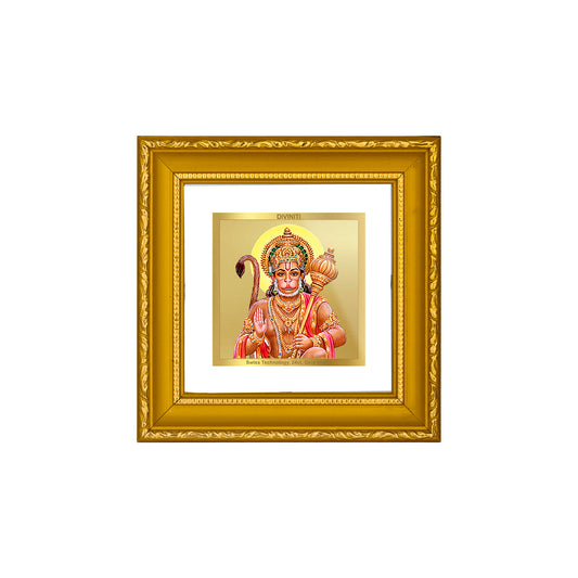 DIVINITI 24K Gold Plated Foil Lord Hanuman Wooden Classic Wall Photo Frame Idol for Home Decor, Table Top, Workshop, Puja Room, Gifts | DG101S1A (10x10 CM)