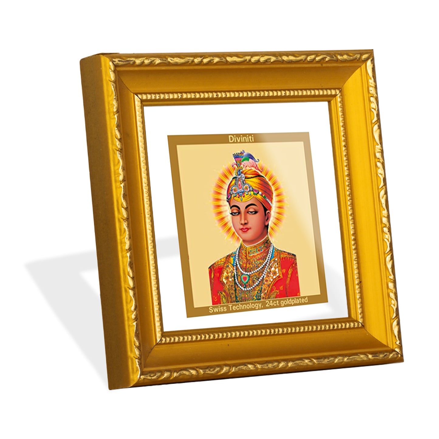 DIVINITI 24K Gold Plated Foil Guru Harkrishan Wooden Classic Wall Photo Frame Idol for Home Decor, Puja Room, Workshop, Gifts | DG101S1A (10x10 CM)