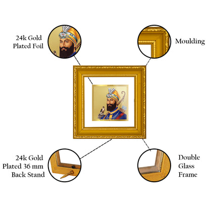 DIVINITI 24K Gold Plated Foil Guru Gobind Singh Wooden Photo Frame Idol for Wall Hanging, Workshop, Home Decor, Premium Gifts | DG101S1A (10x10 CM)