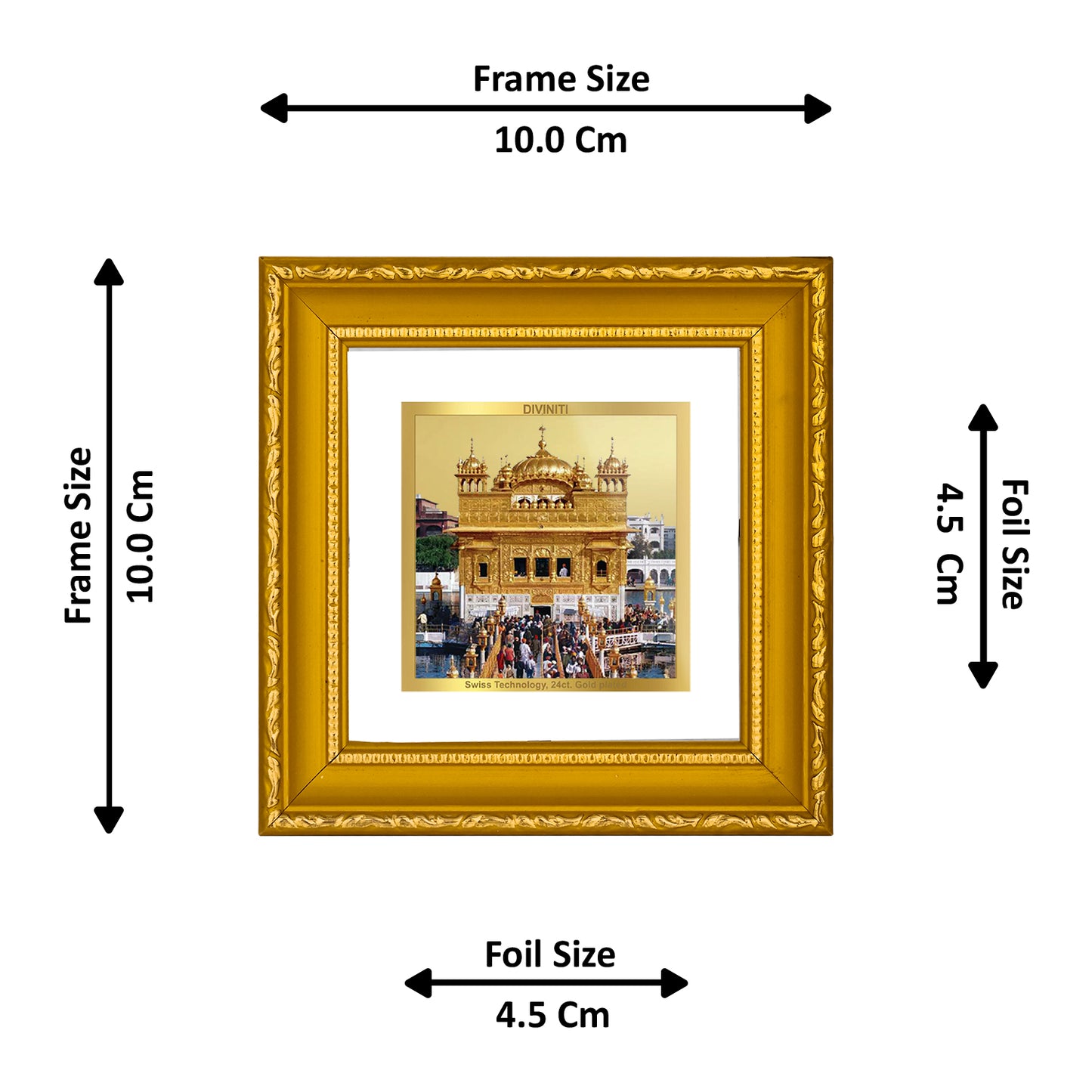 DIVINITI 24K Gold Plated Foil Golden Temple Wooden Photo Frame Idol for Wall Hanging, Workshop, Home Decor, Premium Gifts | DG101S1A (10x10 CM)