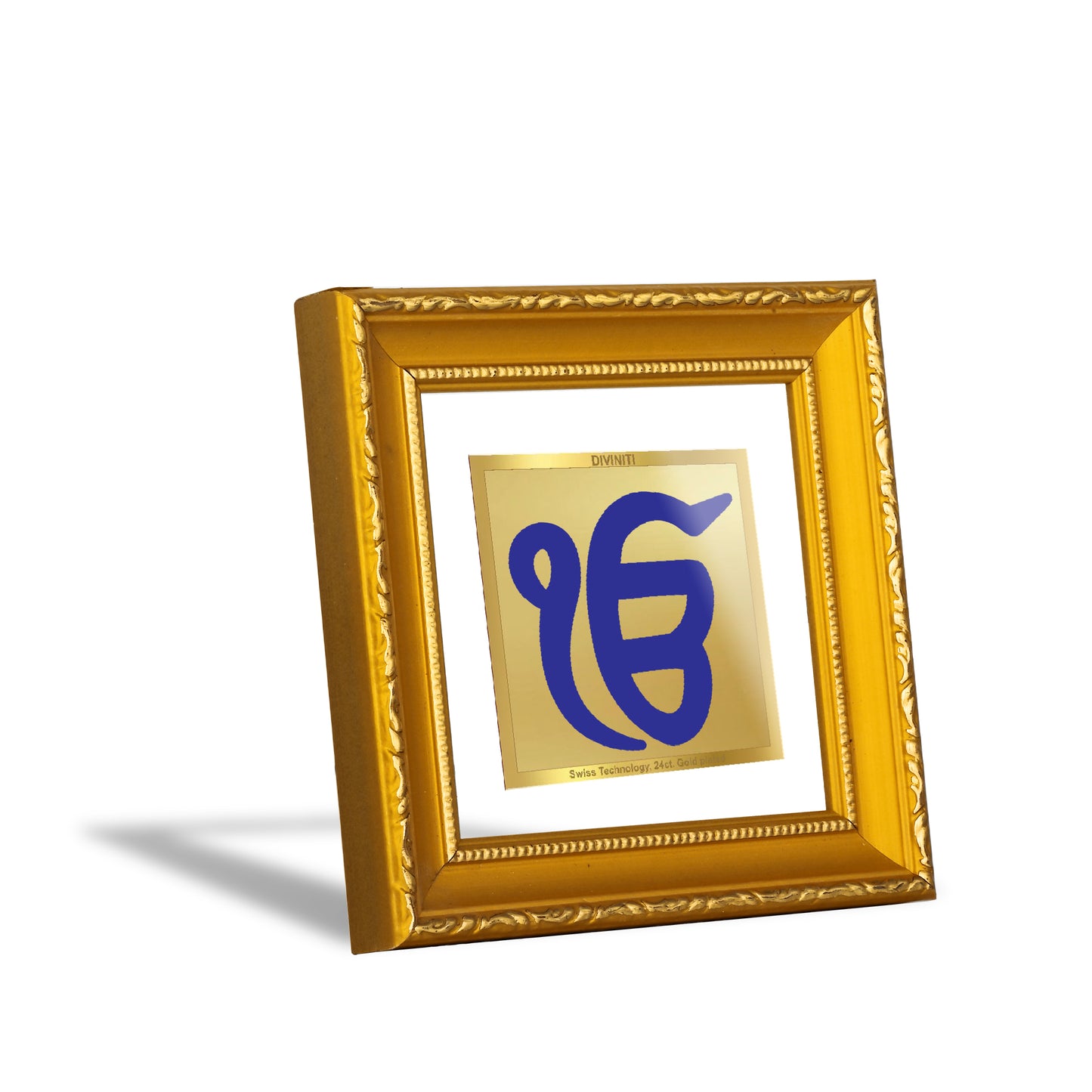 DIVINITI 24K Gold Plated Foil Ik Onkar Wooden Elegant Photo Frame Idol for Wall Hanging, Home & Office Decor, Table Top, Premium Gifts | DG101S1A (10x10 CM)